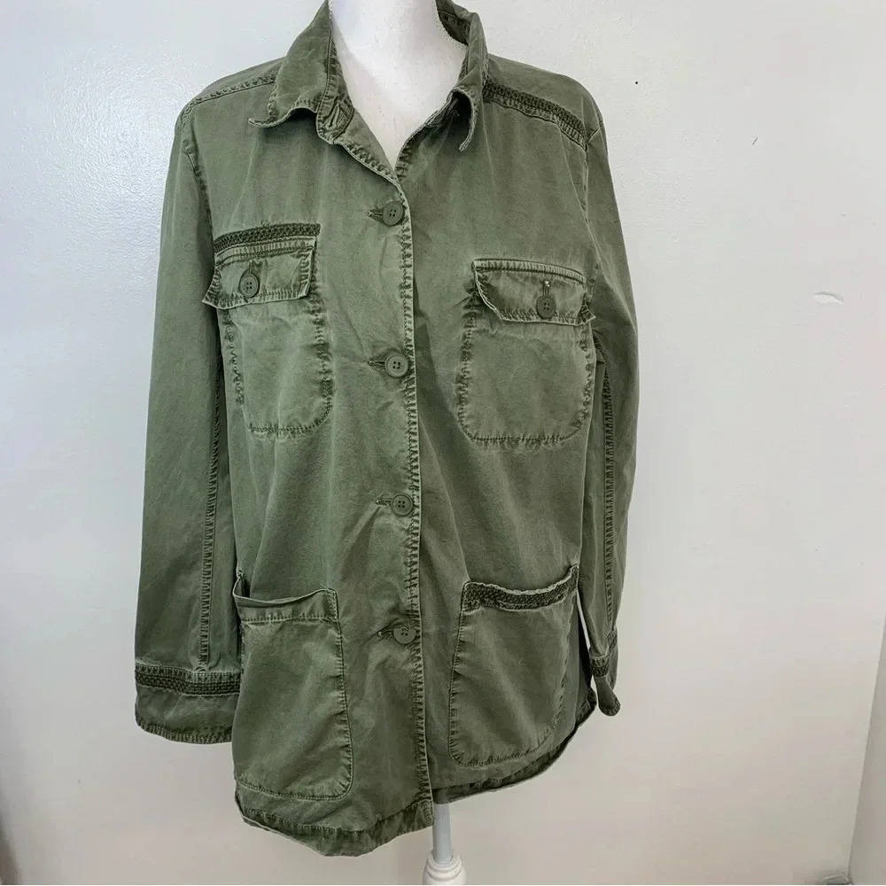 Caslon Utility Jacket Womans XS Army Green Oversized Cottonโ Pockets Y2K Grunge